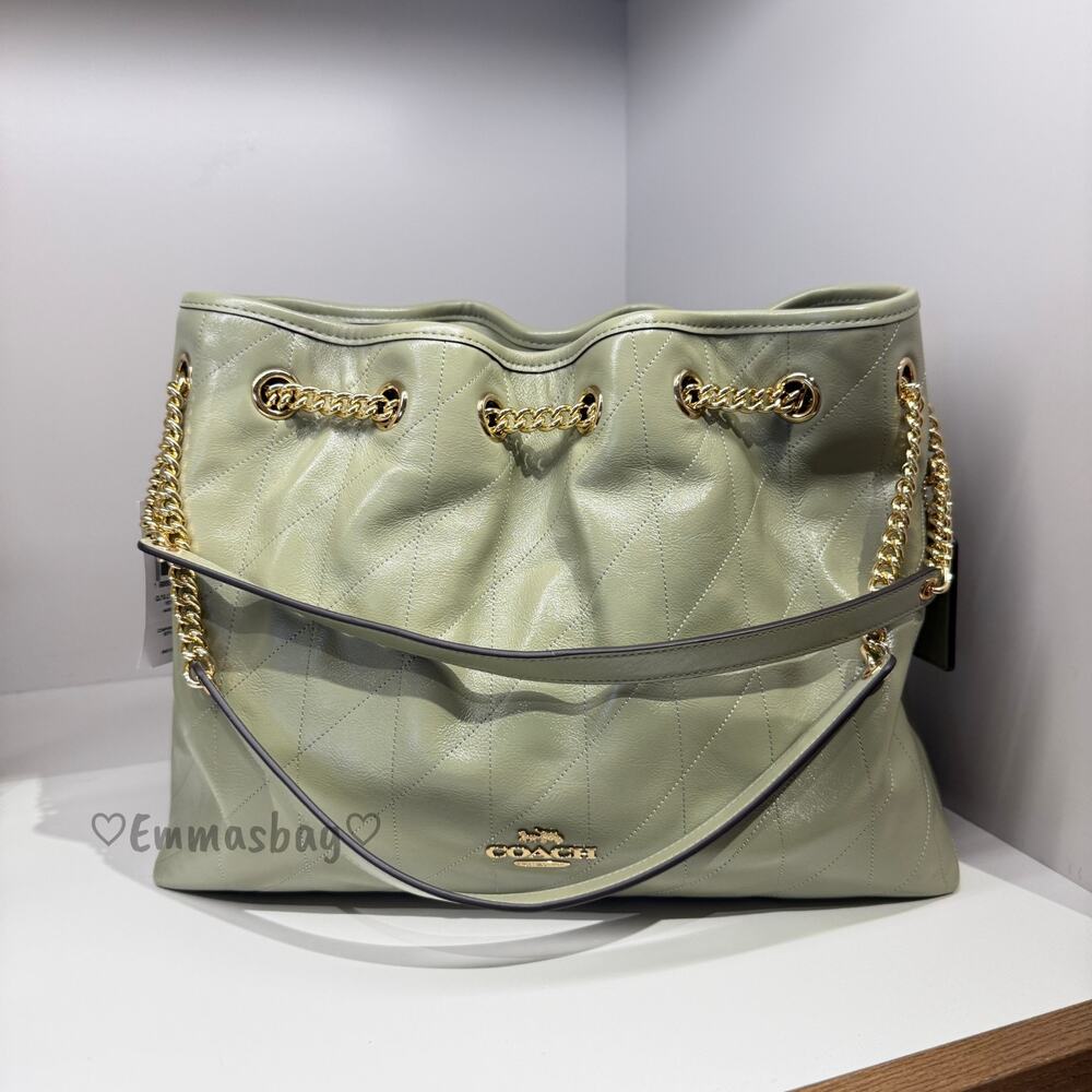 Coach Evelyn Shoulder Bag With Quilting CDR00 smooth leather/Gold/Pistachio